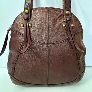 Lucky Brand -  Large Leather Bowler Shoulder Bag with Tassels in Burgundy/Brown